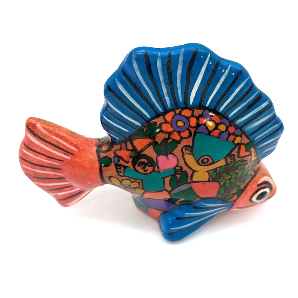 Mexican Isidoro Talavera Fish Folk Art Hand Painted Multicolored Mythology Scene - Picture 11 of 12
